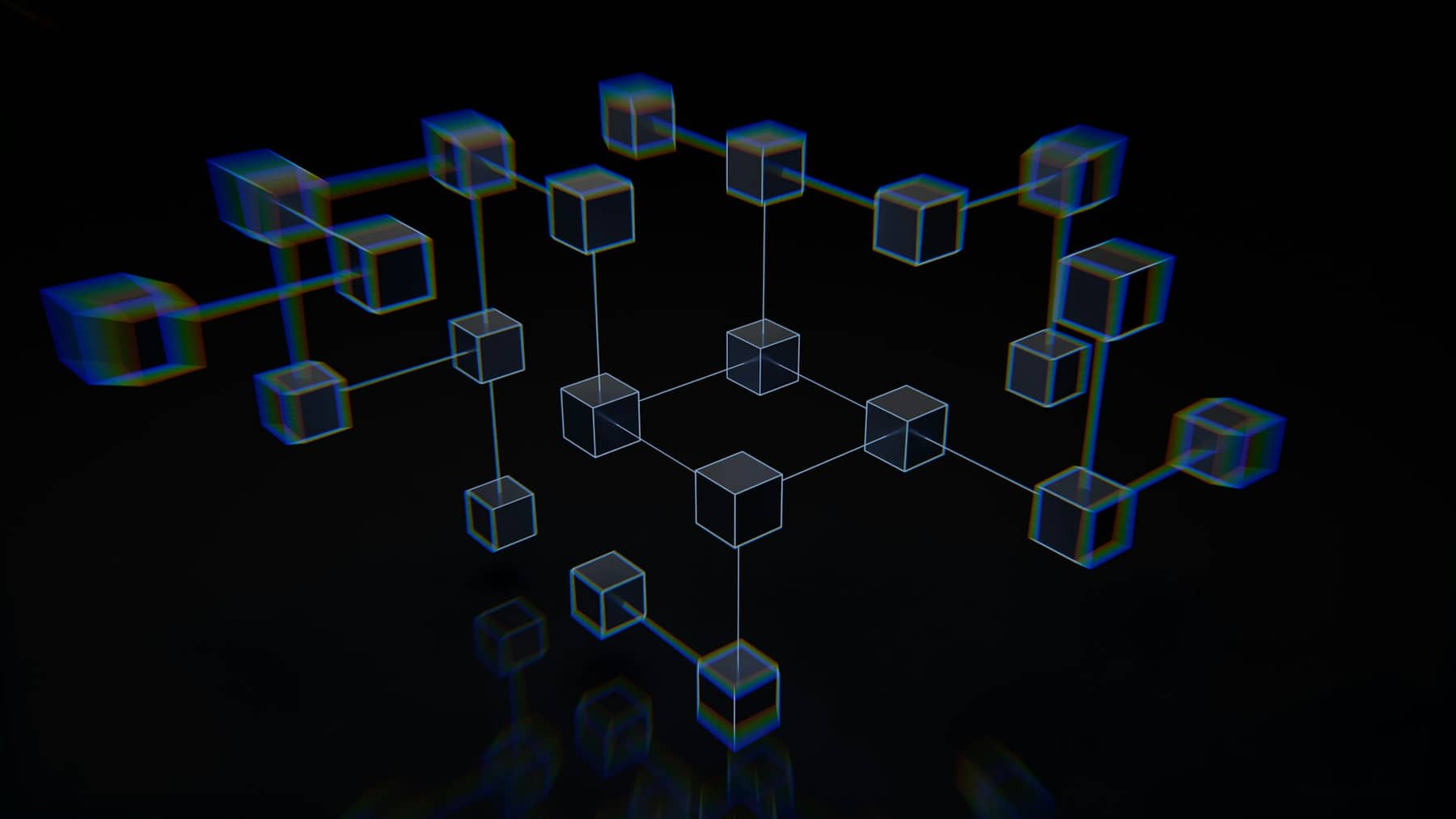 Abstract network of connected blocks representing AI systems